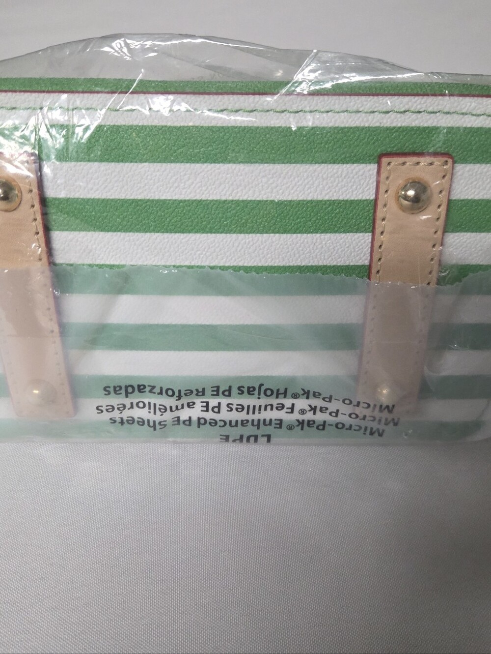 Dooney And Bourke Green and White Striped Tote with Tan Handles
